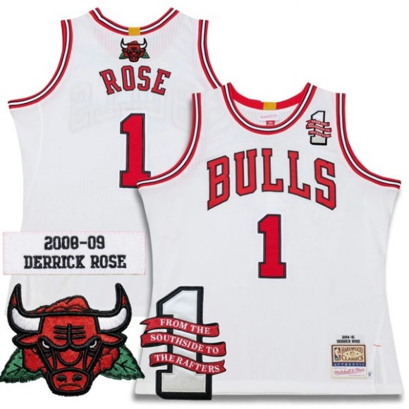 Men's Chicago Bulls #1 Derrick Rose White 'Retirement Edition' MN Throwback Stitched Jersey