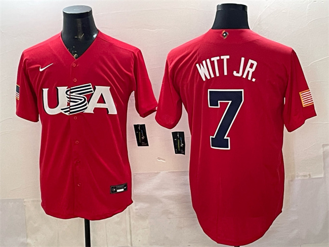 Men's USA Baseball #7 Bobby Witt Jr. Red World Baseball Classic Stitched Jersey