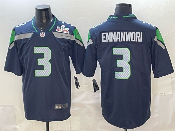 Men's Seattle Seahawks #3 Nick Emmanwori Navy Super Bowl LX Patch Vapor Limited Stitched Jersey