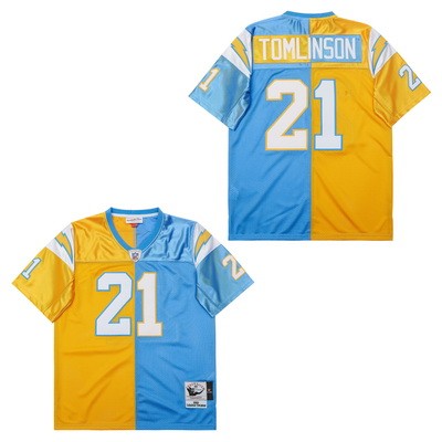 Men's Los Angeles Chargers #21 LaDainian Tomlinson Yellow Blue Split 2002 Throwback Stitched Jersey