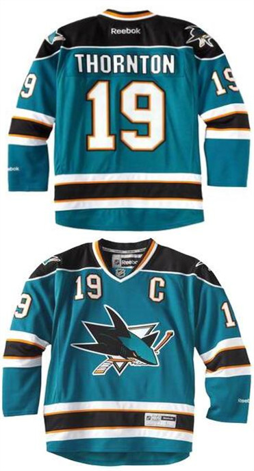 Men's San Jose Sharks #19 JOE THORNTON Teal Throwback Stitched Hockey Jersey