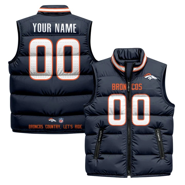 Men's Denver Broncos Custom Navy 2025 Printed Puffer Vest
