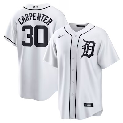 Men's Detroit Tigers #30 Kerry Carpenter White Nike Home Replica Stitched Jersey