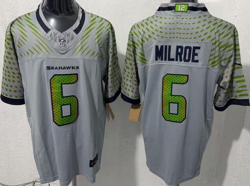 Men's Seattle Seahawks #6 Jalen Milroe Gray Rivalries F.U.S.E. Vapor Limited Stitched Jersey