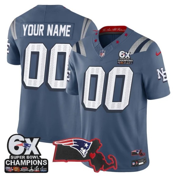 Men's New England Patriots Custom Rivalries F.U.S.E. 6-Time Champions & Massachusetts Patch Vapor Limited Stitched Jersey