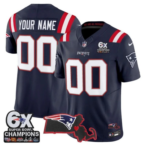 Men's New England Patriots Custom Navy F.U.S.E. 6-Time Champions & Massachusetts Patch Vapor Limited Stitched Jersey
