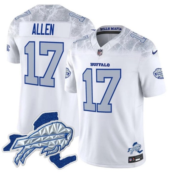 Men's Buffalo Bills #17 Josh Allen White Rivalries F.U.S.E. New York Patch Vapor Limited Stitched Jersey