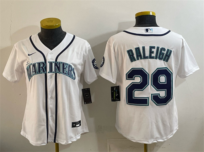 Women's Seattle Mariners #29 Cal Raleigh White Cool Base Stitched Baseball Jersey(Run Small)