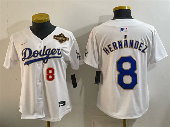 Women's Los Angeles Dodgers #8 Enrique Hernandez White 2025 World Series Patch Limited Stitched Baseball Jersey(Run Small)