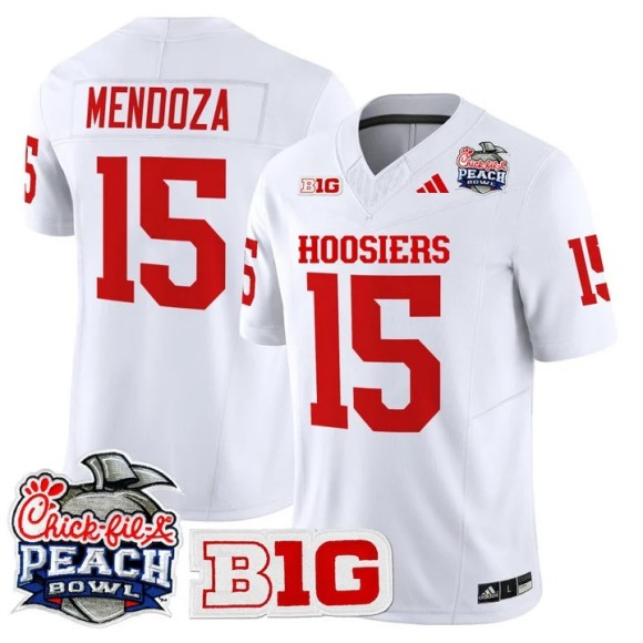 Men's Indiana Hoosiers #15 Fernando Mendoza White 2026 Peach Bowl F.U.S.E. Vapor Limited Stitched Jersey