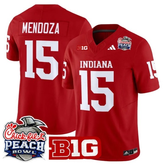 Men's Indiana Hoosiers #15 Fernando Mendoza Crimson 2026 Peach Bowl Vapor Limited V2 Stitched Jersey