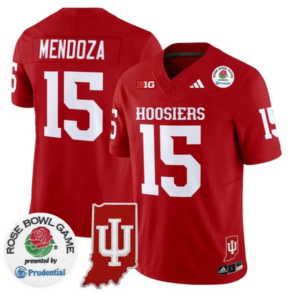 Men's Indiana Hoosiers #11 Fernando Mendoza Crimson 2026 Rose Bowl & Indiana State Patch F.U.S.E. Vapor Limited Stitched Jersey