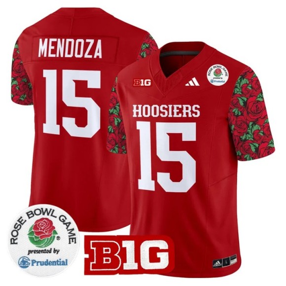 Men's Indiana Hoosiers #15 Fernando Mendoza Crimson 2025-26 Rose Bowl Pattern F.U.S.E. Vapor Limited Stitched Jersey