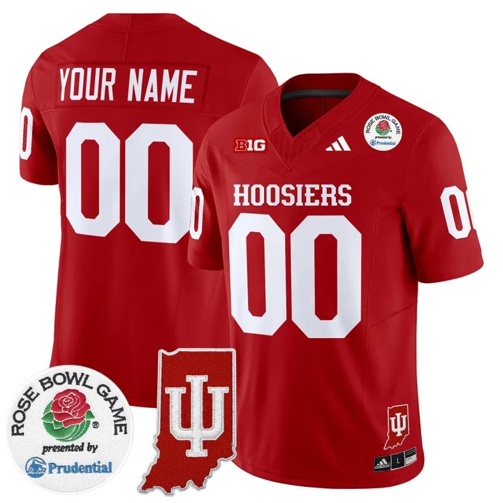 Men's Indiana Hoosiers Custom Crimson 2026 Rose Bowl & Indiana State Patch F.U.S.E. Vapor Limited Stitched Jersey