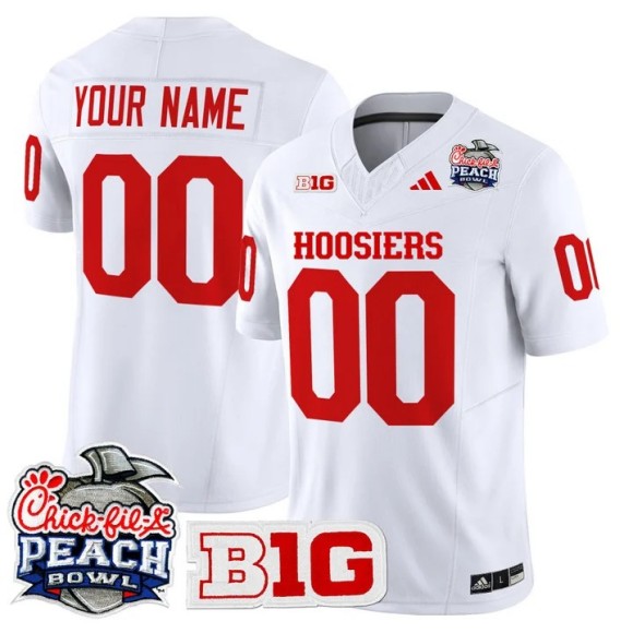 Men's Indiana Hoosiers Custom White 2026 Peach Bowl F.U.S.E. Vapor Limited Stitched Jersey