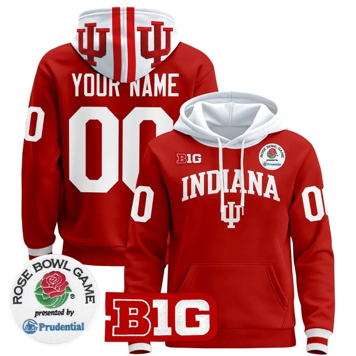 Men's Indiana Hoosiers Custom Crimson 2025-26 Rose Bowl Stitched Pullover Hoodie