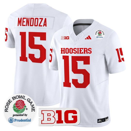 Men's Indiana Hoosiers #15 Fernando Mendoza White Rose Bowl Patch 2025 F.U.S.E. Vapor Limited Stitched Jersey