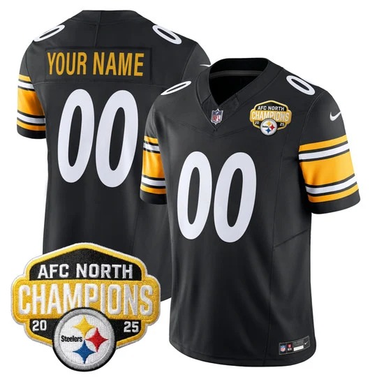 Men's Pittsburgh Steelers Custom Black 2025 AFC North Division Champions F.U.S.E. Vapor Limited Stitched Jersey