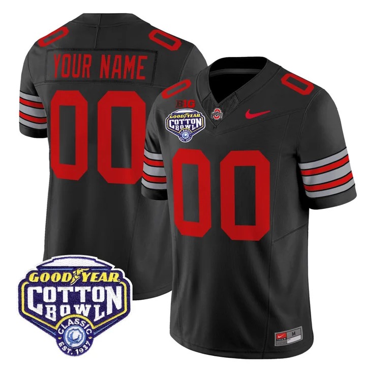 Men's Ohio State Buckeyes Custom Black 'Heritage Stripe' 2025 Cotton Bowl Patch F.U.S.E. Vapor Limited Stitched Jersey