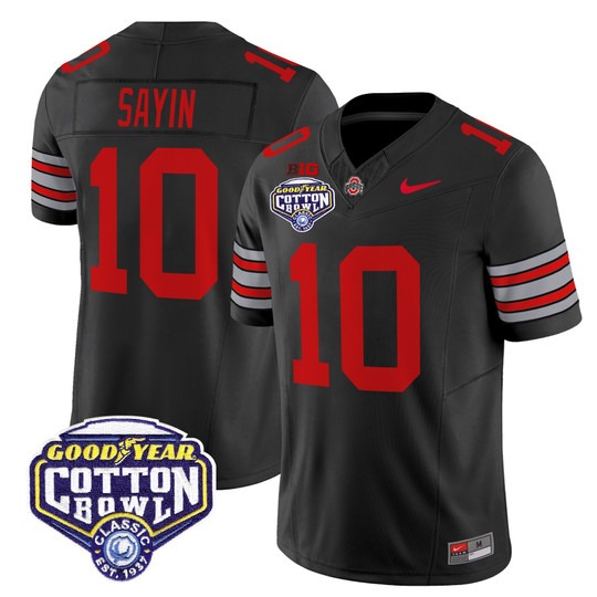 Men's Ohio State Buckeyes #10 Julian Sayin Black 'Heritage Stripe' 2025 Cotton Bowl Patch F.U.S.E. Vapor Limited Stitched Jersey