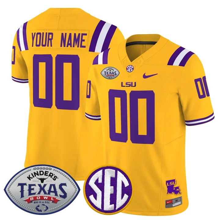 Men's LSU Tigers Custom Gold Texas Bowl F.U.S.E. 2025 Vapor Limited Stitched Jersey