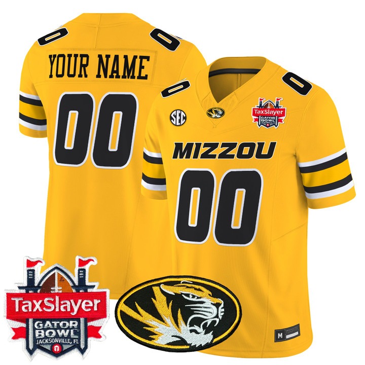 Men's Missouri Tigers Custom Gold Gator Bowl F.U.S.E. 2025 Vapor Limited Stitched Jersey