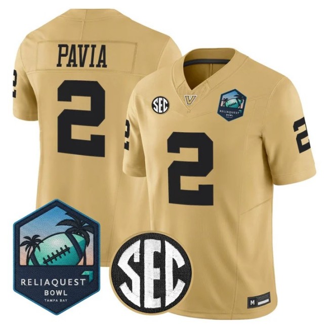Men's Vanderbilt Commodores #2 Diego Pavia Gold ReliaQuest Bowl F.U.S.E. 2025 Vapor Limited Stitched Jersey