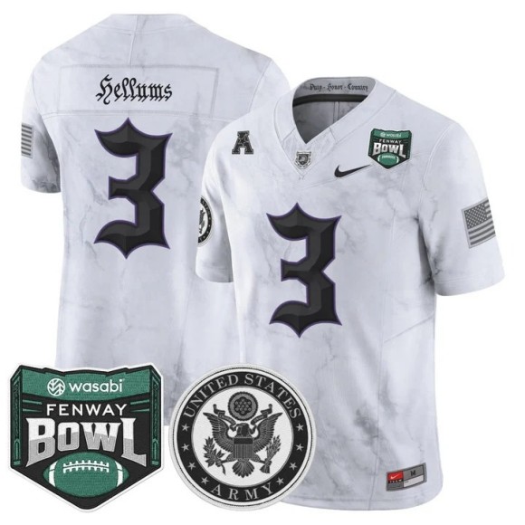 Men's Army Black Knights #3 Cale Hellums White Honoring 250 Years Of Service And Sacrifice 2025 Fenway Bowl Patch F.U.S.E. Vapor Limited Stitched Jersey
