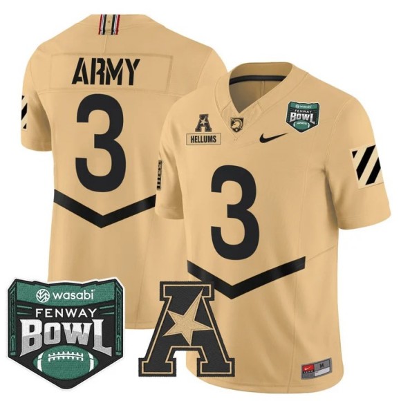 Men's Army Black Knights #3 Cale Hellums Tan 2025-26 Fenway Bowl F.U.S.E. Vapor Limited Stitched Jersey