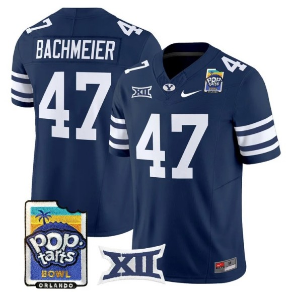 Men's BYU Cougars #47 Bear Bachmeier Navy 2025-26 Pop-Tarts Bowl F.U.S.E. Vapor Limited Stitched Jersey