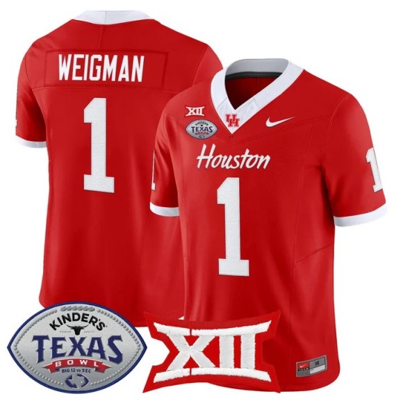 Men's Houston Cougars #1 Conner Weigman Red 2025-26 Texas Bowl F.U.S.E. Vapor Limited Stitched Jersey