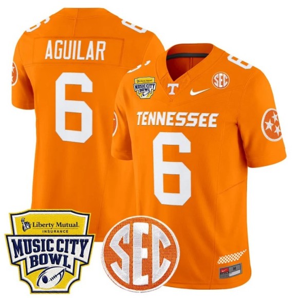 Men's Tennessee Volunteers #6 Joey Aguilar Orange 2025-26 Music City Bowl F.U.S.E. Vapor Limited Stitched Jersey