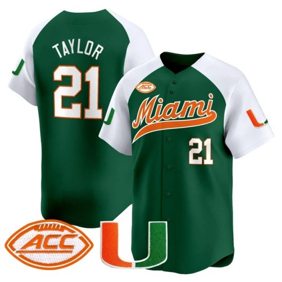 Men's Miami Hurricanes #21 Sean Taylor Green Stitched Baseball Jersey