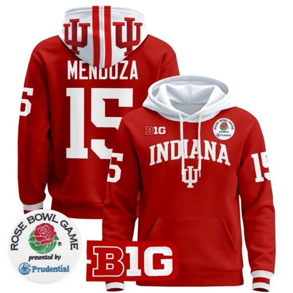 Men's Indiana Hoosiers #15 Fernando Mendoza Crimson 2025-26 Rose Bowl Stitched Pullover Hoodie