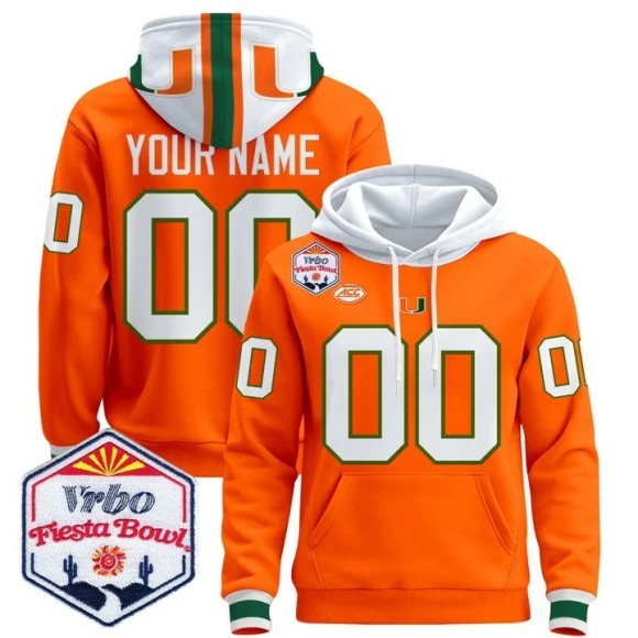 Men's Miami Hurricanes Custom Orange 2026 The Fiesta Bowl Stitched Pullover Hoodie