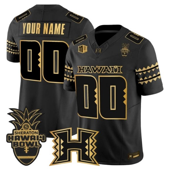 Men's Hawaii Rainbow Warriors Custom Black Gold 2025-26 Hawaii Bowl F.U.S.E. Vapor Limited Stitched Jersey