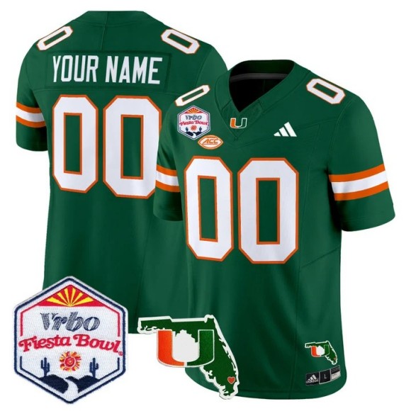 Men's Miami Hurricanes Custom Green 2026 The Fiesta Bowl & Florida Patch F.U.S.E. Vapor Limited Stitched Jersey