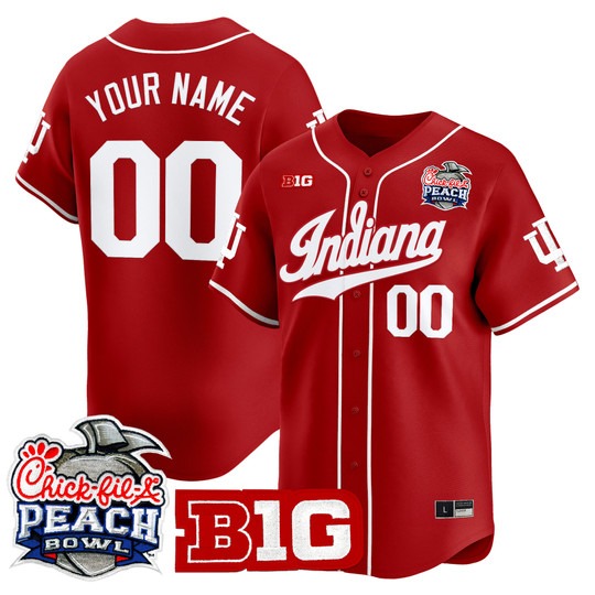 Men's Indiana Hoosiers Custom Crimson 2026 Peach Bowl  Limited Stitched Baseball Jersey