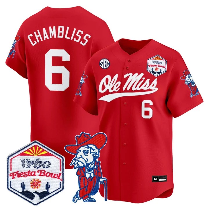Men's Ole Miss Rebels #6 Red Trinidad Chambliss 2026 The Fiesta Bowl Limited Stitched Baseball Jersey