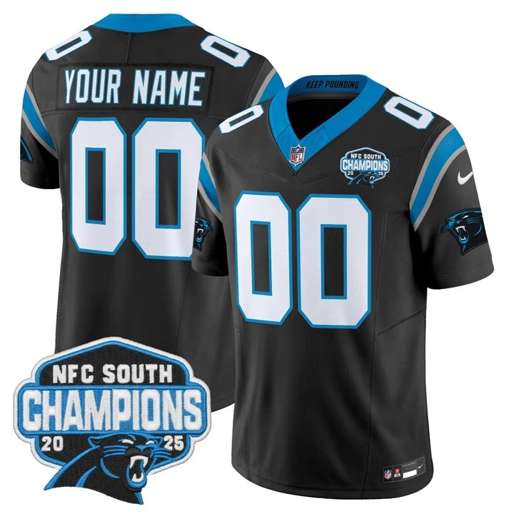 Men's Carolina Panthers Custom Black 2025 NFC South Division Champions F.U.S.E. Vapor Limited Stitched Jersey