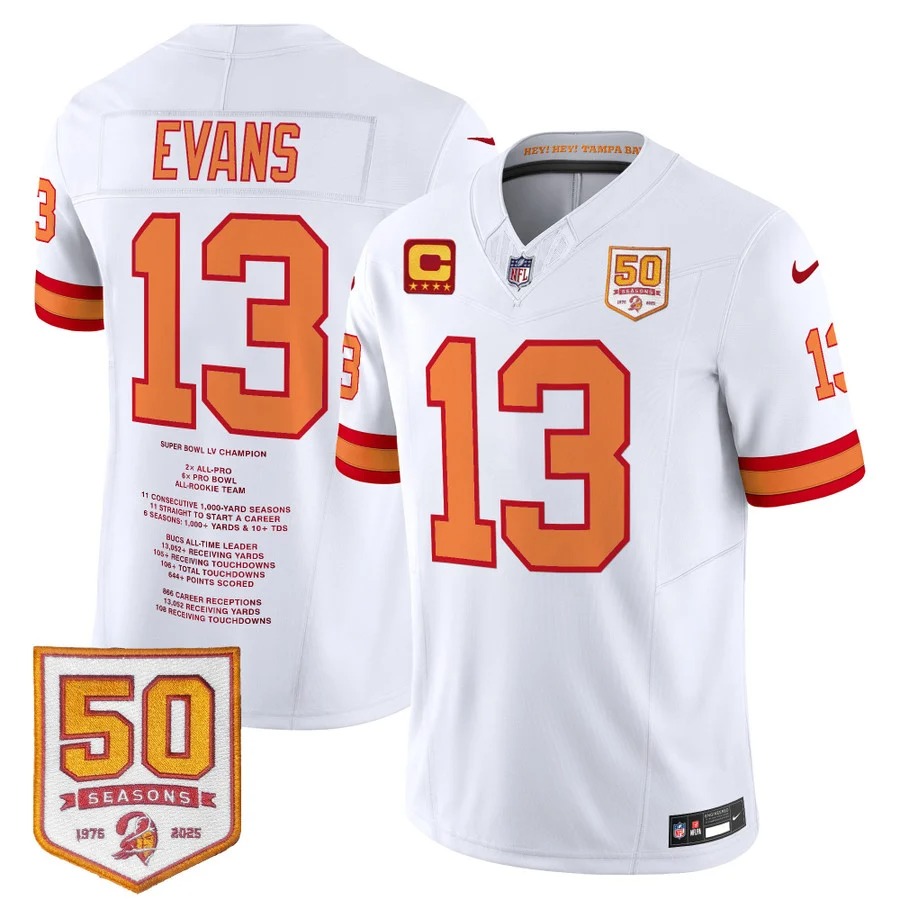 Men's Tampa Bay Buccaneers #13 Mike Evans White Throwback F.U.S.E. 2026 'Franchise Legend' Vapor Limited Stitched Jersey