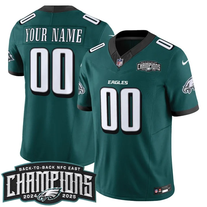 Men's Philadelphia Eagles Custom Midnight Green Back-To-Back 2024-2025 NFC East Division Champions F.U.S.E. Vapor Limited Stitched Jersey