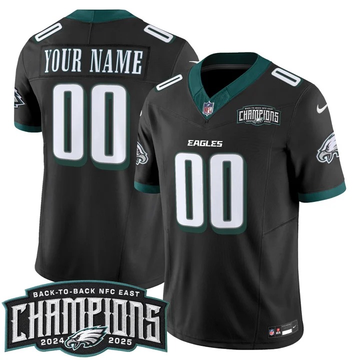 Men's Philadelphia Eagles Custsdfom Black Back-To-Back 2024-2025 NFC East Division Champions F.U.S.E. Vapor Limited Stitched Jersey