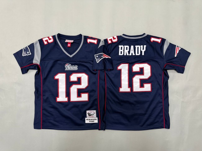 Youth New England Patriots #12 Tom Brady Navy 'MN' Throwback Stitched Jersey