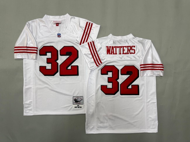 Men's San Francisco 49ers #32 Ricky Watters White ‘MN' 1994 Throwback Stitched Jersey