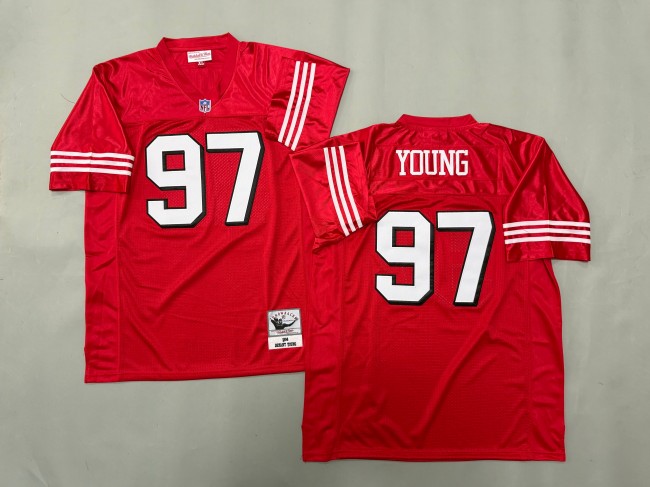 Men's San Francisco 49ers #97 Bryant Young Red ‘MN' 1994 Throwback Stitched Jersey