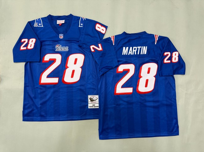 Men's New England Patriots #28 Curtis Martin Blue 'MN' 1995 Throwback Jersey