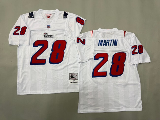 Men's New England Patriots #28 Curtis Martin White 'MN' 1995 Throwback Jersey
