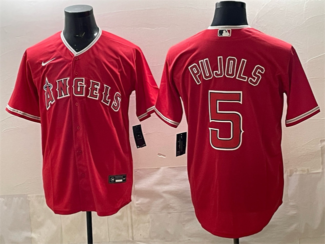 Men's Los Angeles Angels #5 Albert Pujols Red Stitched Baseball Jersey