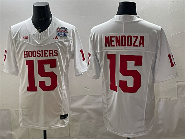 Men's Indiana Hoosiers #15 Fernando Mendoza White F.U.S.E. Peach Bowl Patch Stitched Football Jersey